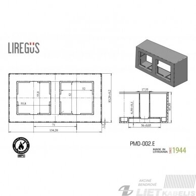 Paviršinio montavimo dėžutė PMD-002, 2 vietų, juoda, EPSILON Slim Line, Liregus 1