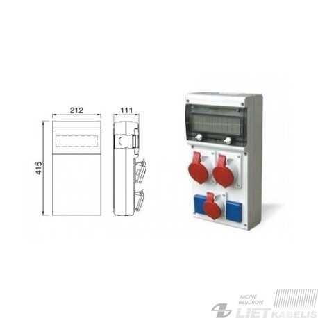 Skydelis, su kištukiniais lizdais, 632D.311W 1x32A, 2x16A, 2x230V Skydelis, su kištukiniais lizdais, 632D.311W 1x32A, 2x16A, 2x230V