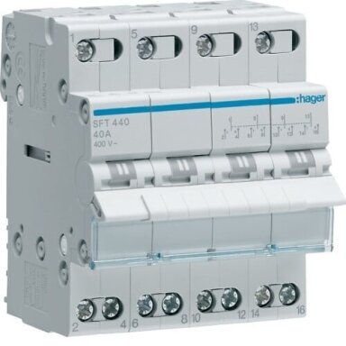 Perjungiklis modulinis 3F/40A, 1-0-2, 4P, 400V, HAGER