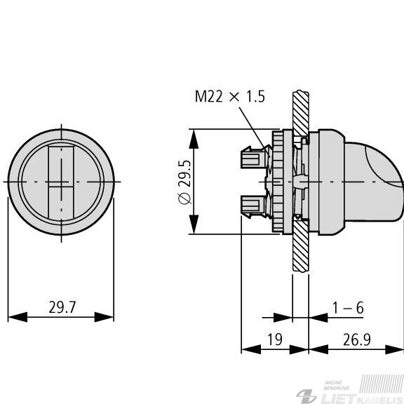 Rankenėlė perjungikliui M22-WRLK-W 2 pozicijų su fiksatoriumi, su pašvietimu Eaton 1 Rankenėlė perjungikliui M22-WRLK-W 2 pozicijų su fiksatoriumi, su pašvietimu Eaton 1
