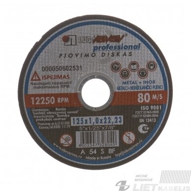 Pjovimo diskas 125x1.0x22 14A Pjovimo diskas 125x1.0x22 14A