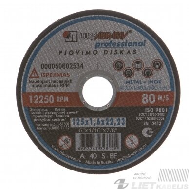 Pjovimo diskas 125x1.6x22 14A Pjovimo diskas 125x1.6x22 14A