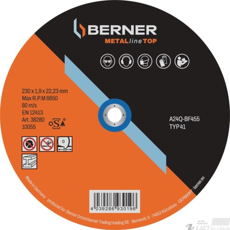 Pjovimo diskas Metalline TOP 125x1.0x22 Berner Pjovimo diskas Metalline TOP 125x1.0x22 Berner