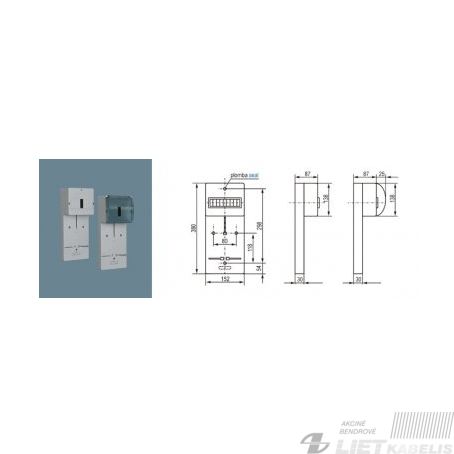 Plokštė 1fazės skaitikliui TLR-1F (N+PE) 9 modulių su stiklu, Elektro-Plast 2