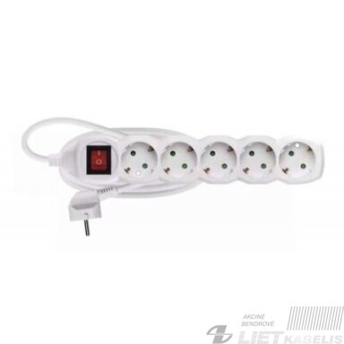 Prailgintojas 5 vietų, 3x1,5mm², 5m, su įžeminimu ir jungikliu, VPB