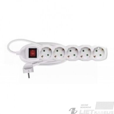 Prailgintojas 5 vietų, 3x1,5mm², 5m, su įžeminimu ir jungikliu, VPB Prailgintojas 5 vietų, 3x1,5mm², 5m, su įžeminimu ir jungikliu, VPB