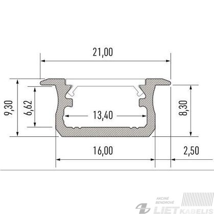 Profilis LED juostoms aliuminis anoduodos įleidžiamas, 2m, LUMINES 1 Profilis LED juostoms aliuminis anoduodos įleidžiamas, 2m, LUMINES 1
