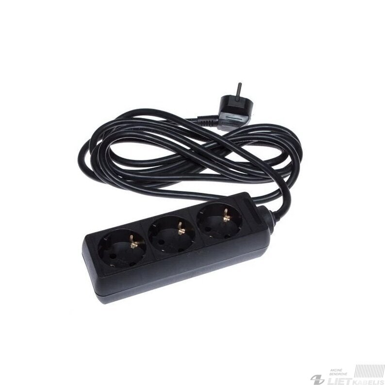 Prailgintojas 3 vietų 5m su įžeminimu 3x1.5mm², juodas, BELLIGHT Prailgintojas 3 vietų 5m su įžeminimu 3x1.5mm², juodas, BELLIGHT