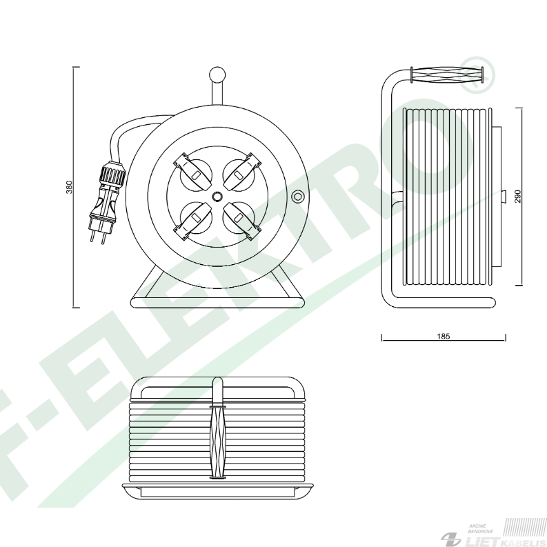 Prailgintuvas su metaline rite 4 vietų, 3x1,5mm² 25m guma, IP44, F - ELEKTRO 1