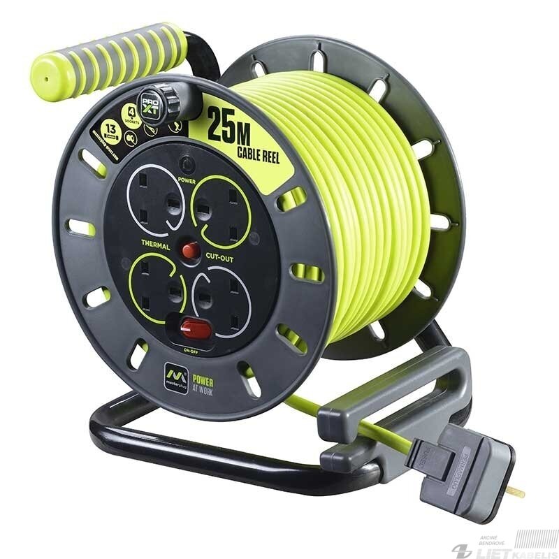 Prailgintuvas su rite 4 vietų u įžeminimu, 230V, 3x1,5mm², 25m, Masterplug Prailgintuvas su rite 4 vietų u įžeminimu, 230V, 3x1,5mm², 25m, Masterplug