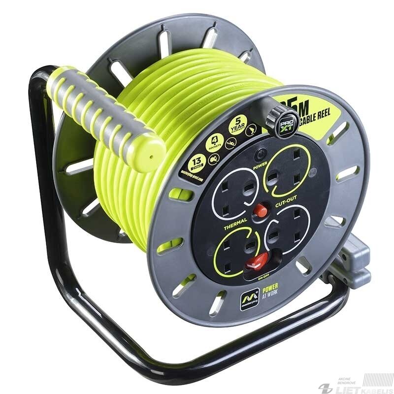 Prailgintuvas su rite 4 vietų u įžeminimu, 230V, 3x1,5mm², 25m, Masterplug 2 Prailgintuvas su rite 4 vietų u įžeminimu, 230V, 3x1,5mm², 25m, Masterplug 2