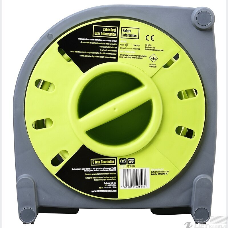 Prailgintuvas su rite 4 vietų, su įžeminimu, 230V, 3x1,5mm², 15m, Masterplug 2 Prailgintuvas su rite 4 vietų, su įžeminimu, 230V, 3x1,5mm², 15m, Masterplug 2