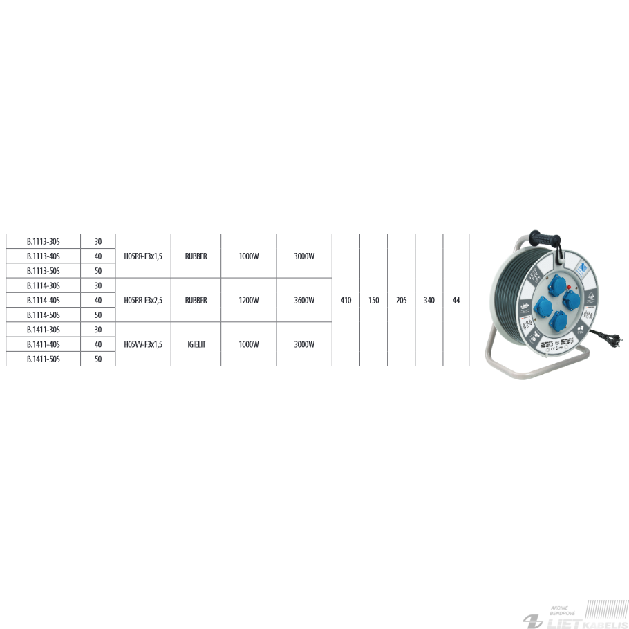 Prailgintojas su rite 4 vietų, H05RR-F 3x2,5mm², 30m, IP44, Pawbol 1 Prailgintojas su rite 4 vietų, H05RR-F 3x2,5mm², 30m, IP44, Pawbol 1