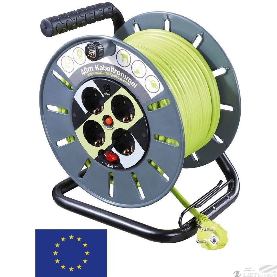 Prailgintuvas su rite 4 vietų, su įžeminimu, 230V, 3x1,5mm², 40m, Masterplug 2 Prailgintuvas su rite 4 vietų, su įžeminimu, 230V, 3x1,5mm², 40m, Masterplug 2