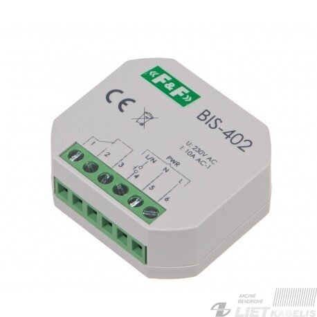 Impulsinė (bistabili) relė BIS-402 230v, 10A , F&F Impulsinė (bistabili) relė BIS-402 230v, 10A , F&F