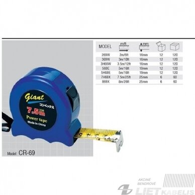 Ruletė 266W 2m 16mm 2fiksat Giant Ruletė 266W 2m 16mm 2fiksat Giant