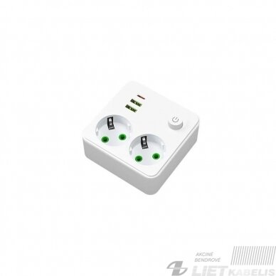 Šakotuvas 2x230V+2xUSB+C, su įžeminimu baltas/juodas, MASTER LED 2 Šakotuvas 2x230V+2xUSB+C, su įžeminimu baltas/juodas, MASTER LED 2