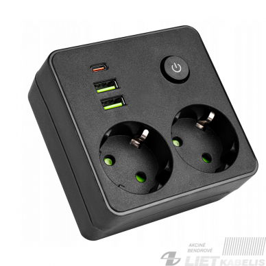 Šakotuvas 2x230V+2xUSB+C, su įžeminimu baltas/juodas, MASTER LED Šakotuvas 2x230V+2xUSB+C, su įžeminimu baltas/juodas, MASTER LED