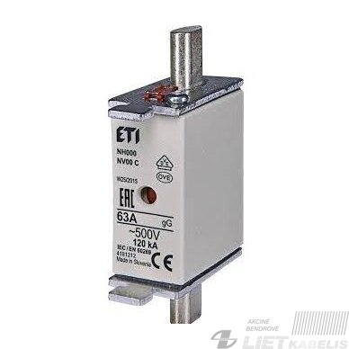 Saugiklis NH000 - 63A, ETI Saugiklis NH000 - 63A, ETI