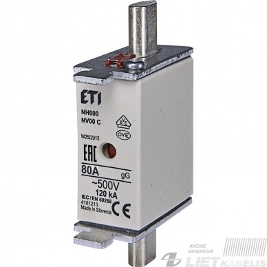 Saugiklis NH000C 80A, ETI Saugiklis NH000C 80A, ETI
