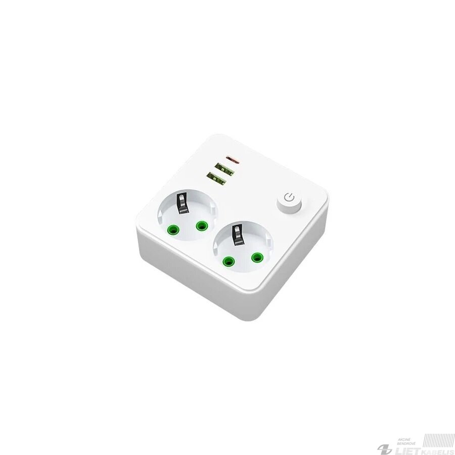 Šakotuvas 2x230V+2xUSB+C, su įžeminimu baltas/juodas, MASTER LED 2
