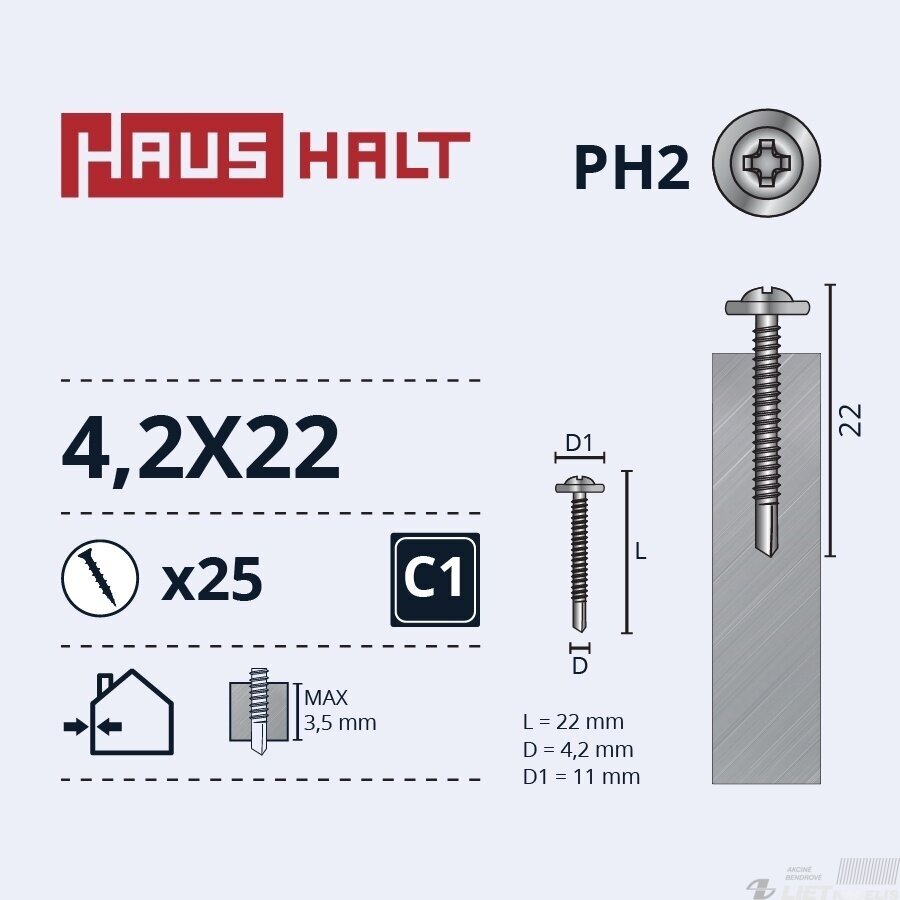 Savisriegis metalui su galvute  4.2x22mm ,DIN14566, Haushalt 1