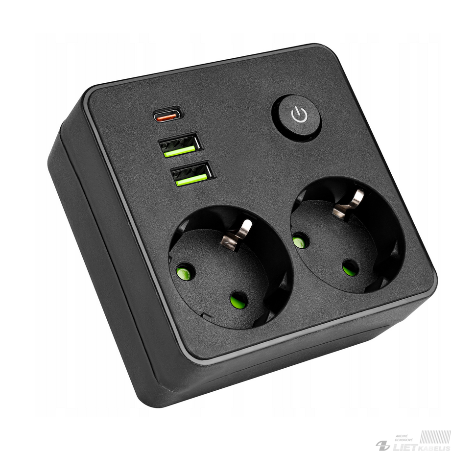 Šakotuvas 2x230V+2xUSB+C, su įžeminimu baltas/juodas, MASTER LED Šakotuvas 2x230V+2xUSB+C, su įžeminimu baltas/juodas, MASTER LED