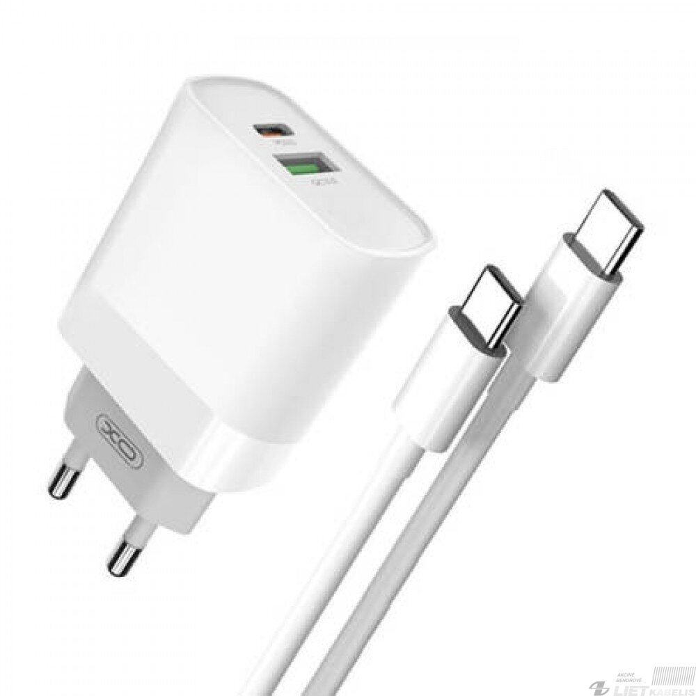 Sieninis įkroviklis USB+USB-C, 5V, 3A, greitas įkrovimas, XO 1