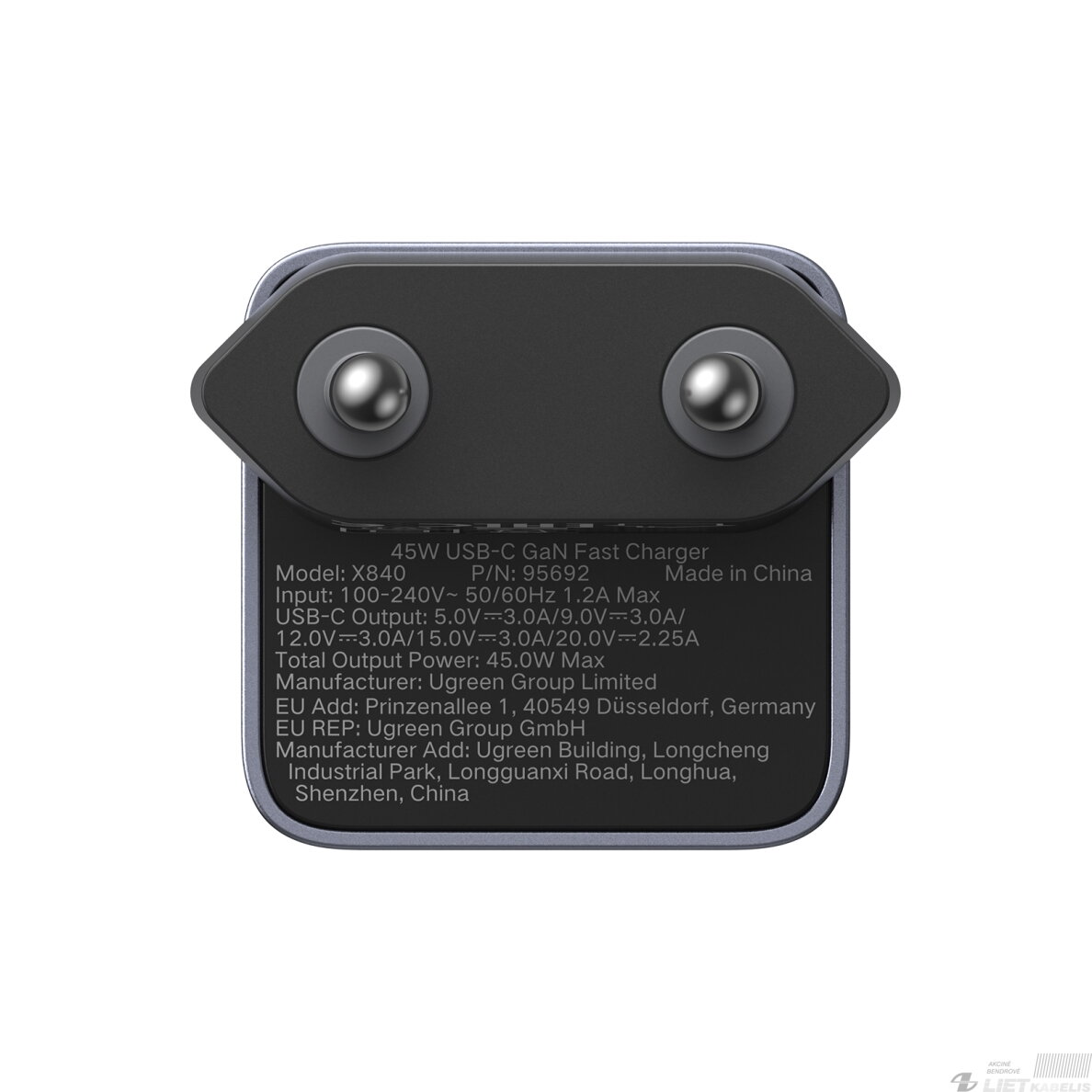 Sieninis įkroviklis Nexode Air GaN 45W USB-C PD QC, pilkas 2 Sieninis įkroviklis Nexode Air GaN 45W USB-C PD QC, pilkas 2