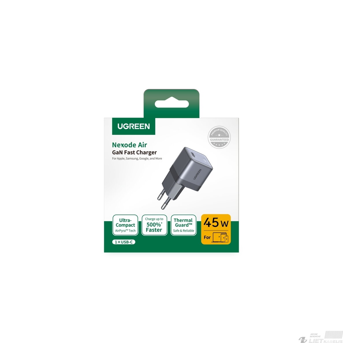Sieninis įkroviklis Nexode Air GaN 45W USB-C PD QC, pilkas 5