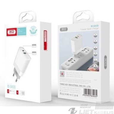 Sieninis įkroviklis USB+USB-C, 5V, 3A, greitas įkrovimas, XO Sieninis įkroviklis USB+USB-C, 5V, 3A, greitas įkrovimas, XO