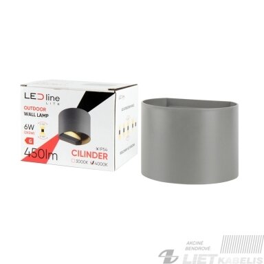 Sieninis lauko šviestuvas CILINDER, LED 2x3W, 3000K, IP54, reguliuojamo švietimo kampo, pilkas, LED line LITE Sieninis lauko šviestuvas CILINDER, LED 2x3W, 3000K, IP54, reguliuojamo švietimo kampo, pilkas, LED line LITE