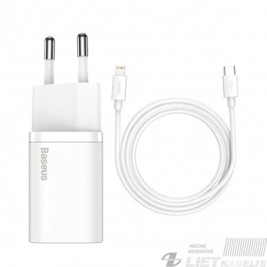 Sieninis įkrovikis Super Si 20W USB-C QC3.0, 1m laidas, baltas, Baseus Sieninis įkrovikis Super Si 20W USB-C QC3.0, 1m laidas, baltas, Baseus