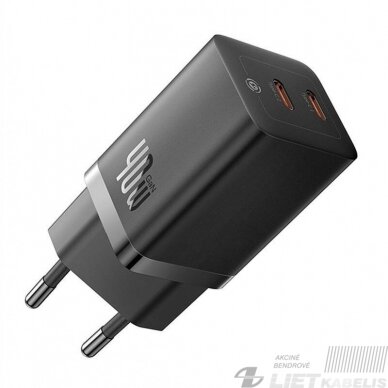 Sieninis įkroviklis GaN5 Pro 40W, 2xUSB-C+PD3.0 j, BASEUS Sieninis įkroviklis GaN5 Pro 40W, 2xUSB-C+PD3.0 j, BASEUS