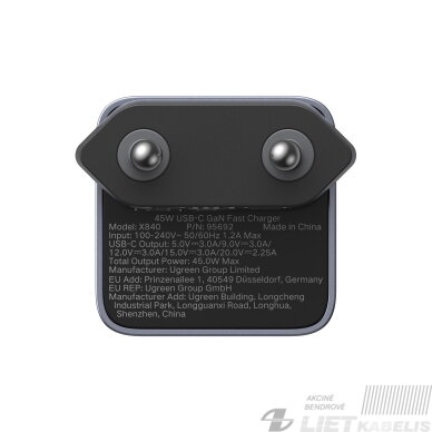 Sieninis įkroviklis Nexode Air GaN 45W USB-C PD QC, pilkas 2 Sieninis įkroviklis Nexode Air GaN 45W USB-C PD QC, pilkas 2