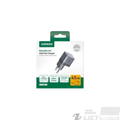 Sieninis įkroviklis Nexode Air GaN 45W USB-C PD QC, pilkas 5 Sieninis įkroviklis Nexode Air GaN 45W USB-C PD QC, pilkas 5