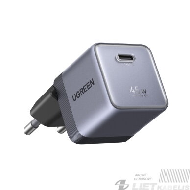 Sieninis įkroviklis Nexode Air GaN 45W USB-C PD QC, pilkas Sieninis įkroviklis Nexode Air GaN 45W USB-C PD QC, pilkas