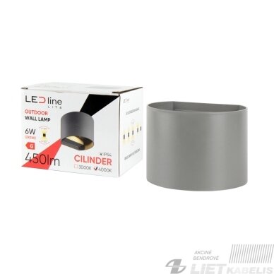 Sieninis lauko šviestuvas CILINDER, LED 2x3W, 3000K, IP54, reguliuojamo švietimo kampo, pilkas, LED line LITE