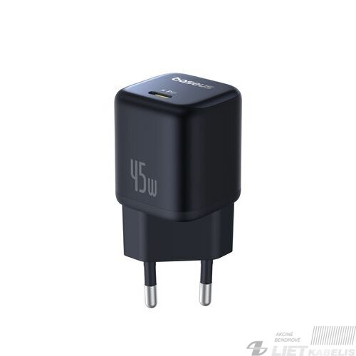 Sieninis įkroviklis PicoGoGaN 45W USB-C QC PD juodas, Baseus