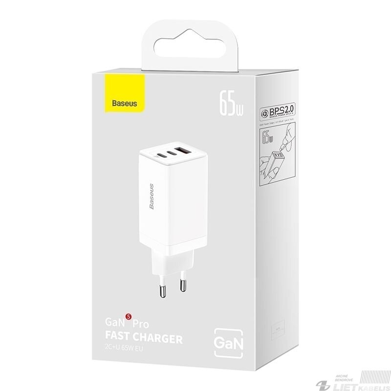 Sieninis įkroviklis GaN5 Pro65W USB+2xUSB-C+PD3.0, Baseus