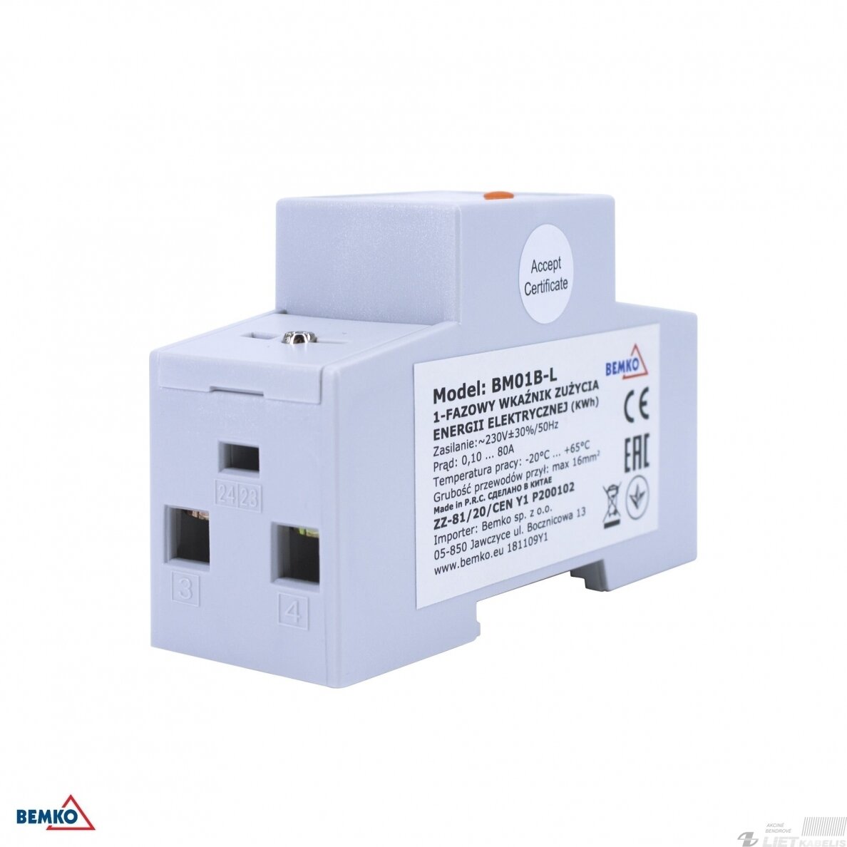 Skaitiklis elektroninis 1f BM01B-L 5-80A (reset), Bemko 1