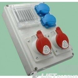 Skydelis su kištukiniais lizdais, 2x230V, 2x16A, 4modulių, IP54, SEZ Skydelis su kištukiniais lizdais, 2x230V, 2x16A, 4modulių, IP54, SEZ