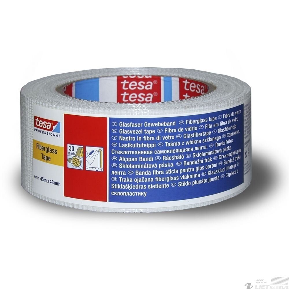 Stiklo pluošto juosta (tinklelis) plyšiams klijuoti 45m x 48mm Tesa