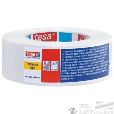 Stiklo pluošto juosta (tinklelis) plyšiams klijuoti 90m x 48mm Tesa Stiklo pluošto juosta (tinklelis) plyšiams klijuoti 90m x 48mm Tesa