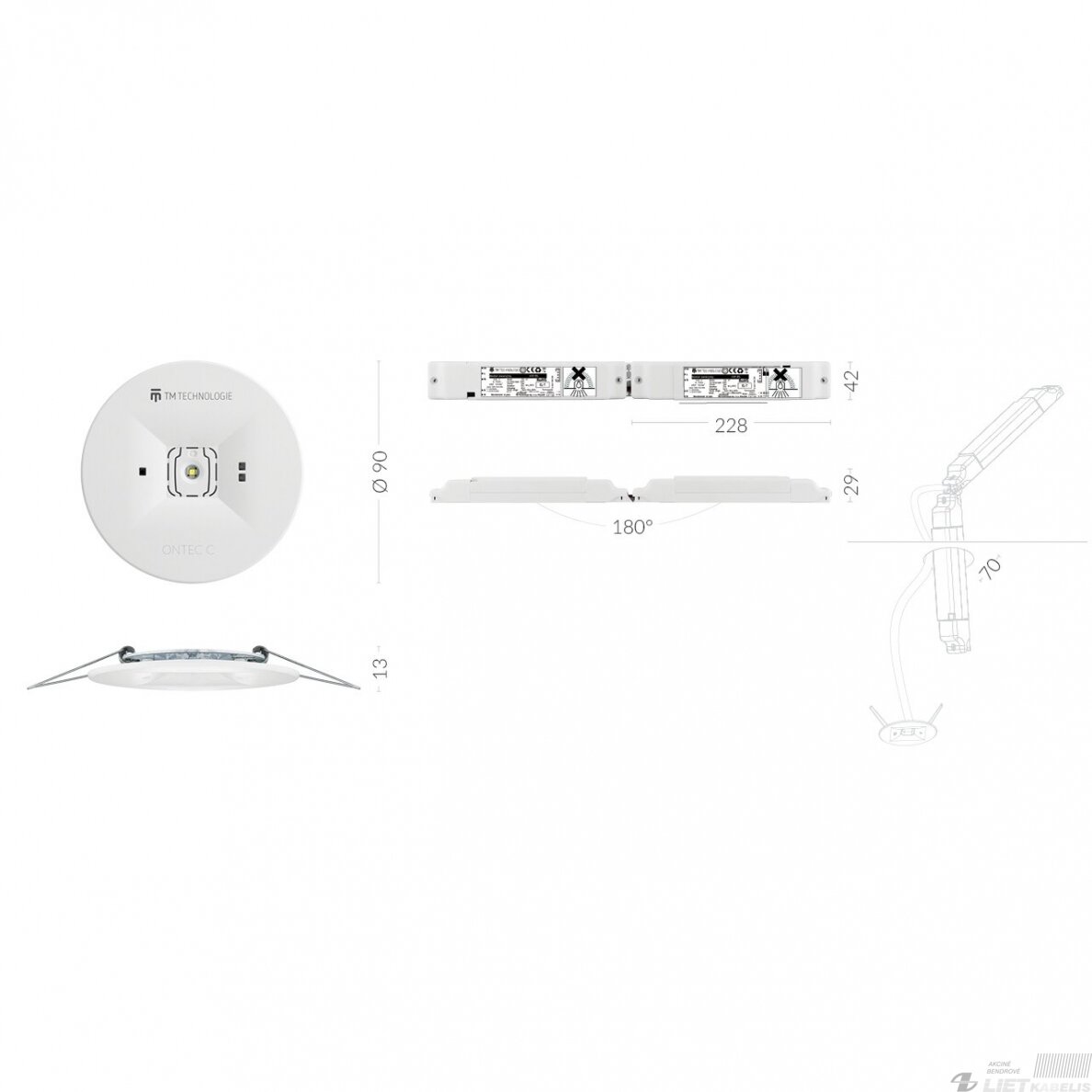 Šviestuvas avarinis Ontec C M1 180 NM ST, IP20, potinkinis, TM Technologie 1 Šviestuvas avarinis Ontec C M1 180 NM ST, IP20, potinkinis, TM Technologie 1
