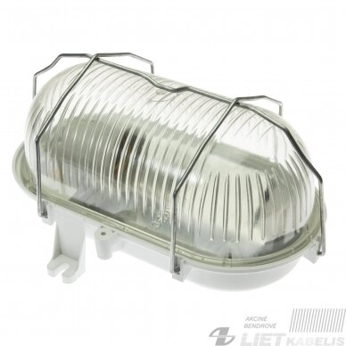 Šviestuvas 60W, E27, metalinės grotelės, baltas, IP44, Pawbol Šviestuvas 60W, E27, metalinės grotelės, baltas, IP44, Pawbol