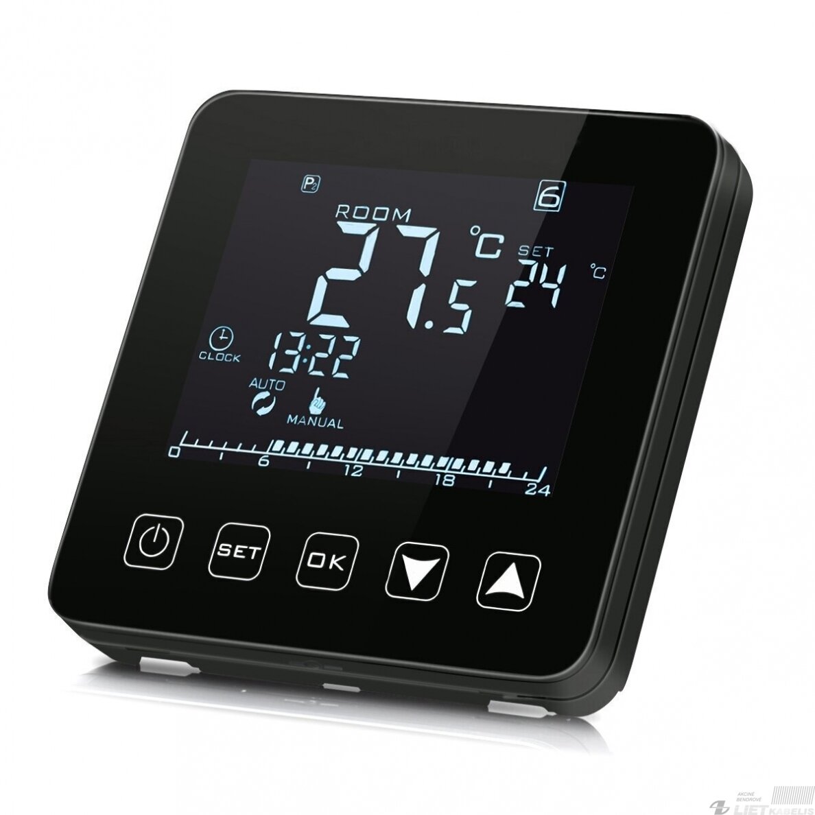 Termostatas HT-125B sensorinis-programuojamas, juodas, HEBER
