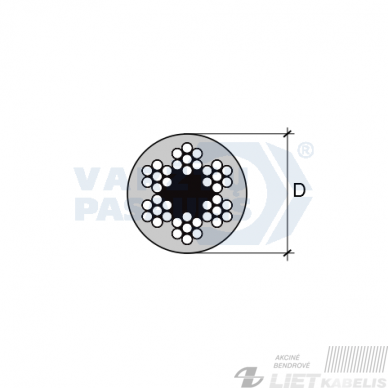 Trosas dengtas plastiku 2/3mm 6x7+FC ZN 1 Trosas dengtas plastiku 2/3mm 6x7+FC ZN 1