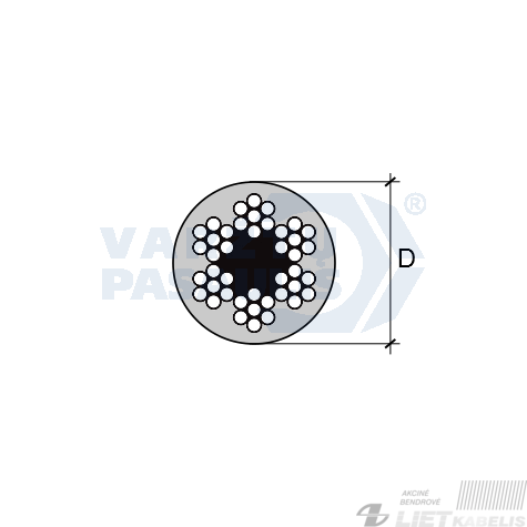 Trosas dengtas plastiku 2/3mm 6x7+FC ZN 1 Trosas dengtas plastiku 2/3mm 6x7+FC ZN 1