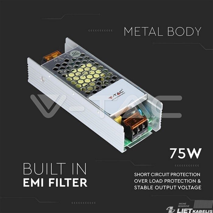Maitinimo šaltinis 75W ,12V, 6A, IP20, V-TAC
